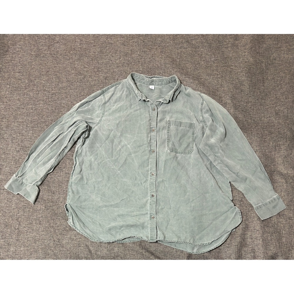 Old Navy Womens XXL Button Front Shirt Sage Green Tencel Lyocell Long Sleeve
